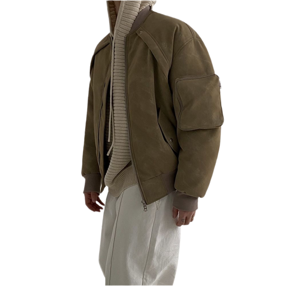 Men's Casual Bomber Jacket - Khaki