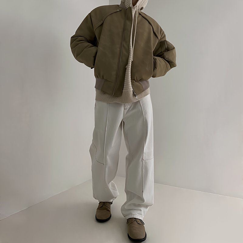 Men's Casual Bomber Jacket - Khaki