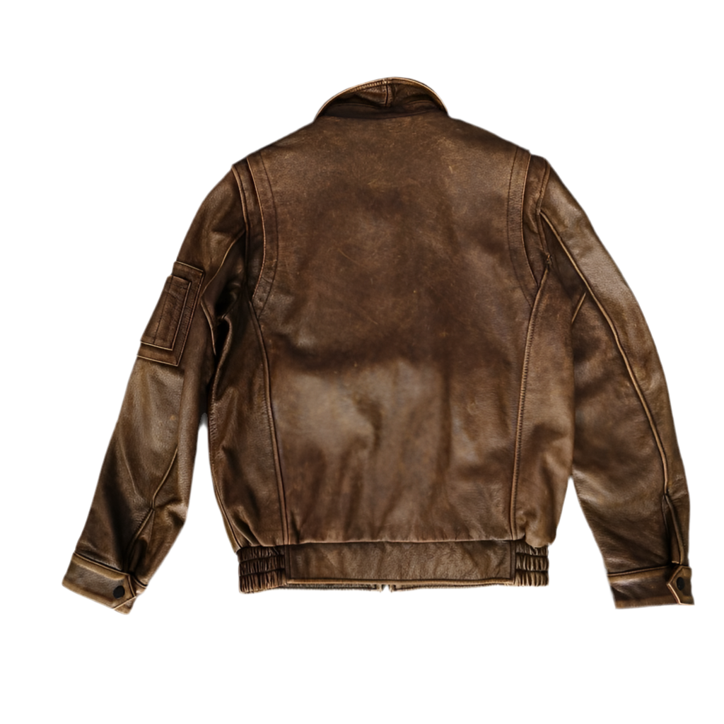 Vintage Brown Leather Bomber Flight Jacket – Utility Pocket Detailing