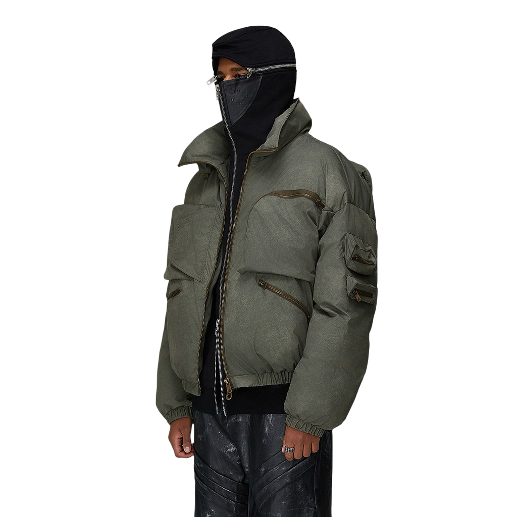 Tactical Padded Utility Aviation Bomber Jacket - Washed Khaki Green