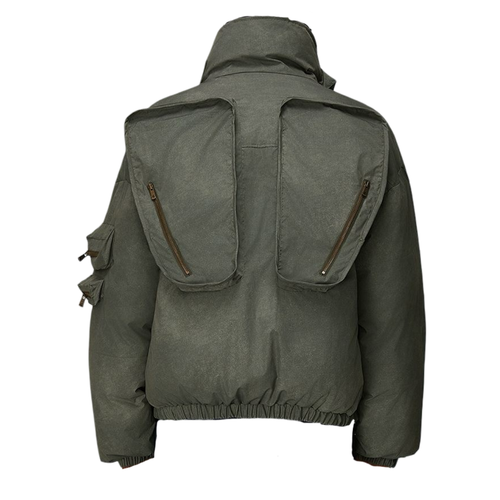 Tactical Padded Utility Aviation Bomber Jacket - Washed Khaki Green