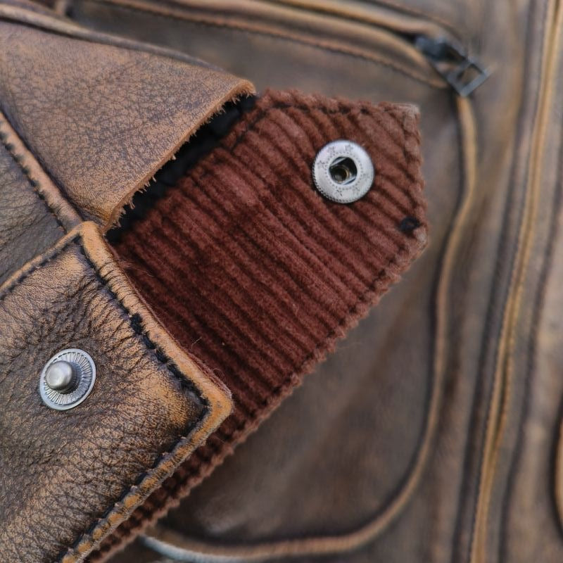 Vintage Brown Leather Bomber Flight Jacket – Utility Pocket Detailing
