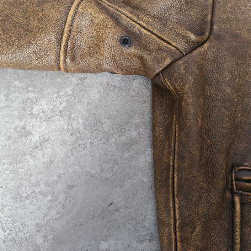 Vintage Brown Leather Bomber Flight Jacket – Utility Pocket Detailing