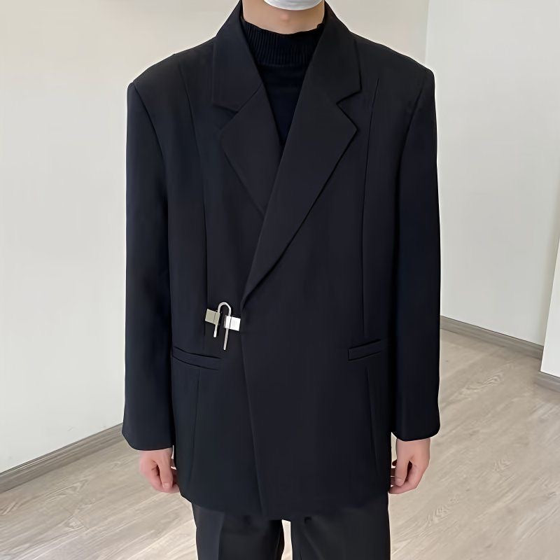 Avant-Garde Asymmetrical White Blazer with Lock Detail